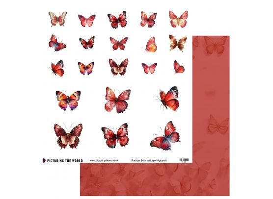 PTW Design - Farverige Sommerfugle - Rødlige Sommerfugle - 12x12 klippeark