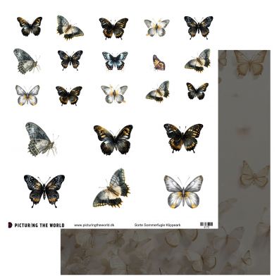 PTW Design - Farverige Sommerfugle - Sorte Sommerfugle - 12x12 klippeark