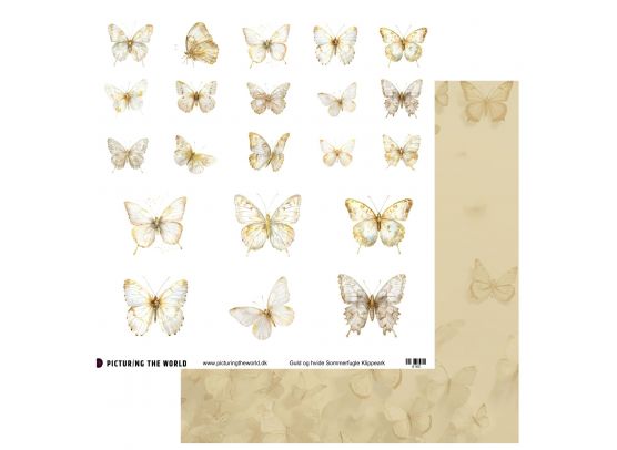 PTW Design - Farverige Sommerfugle - Guld og hvide Sommerfugle - 12x12 klippeark