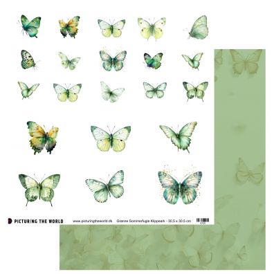 PTW Design - Farverige Sommerfugle - Grønne Sommerfugle - 12x12 klippeark