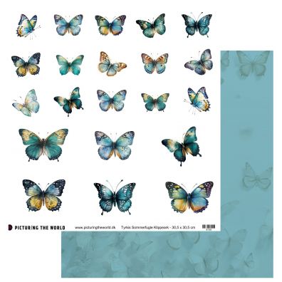 PTW Design - Farverige Sommerfugle - Tyrkis Sommerfugle - 12x12 klippeark