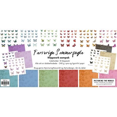 PTW Design - Farverige Sommerfugle Sampak - 10 stk. 12x12 klippeark