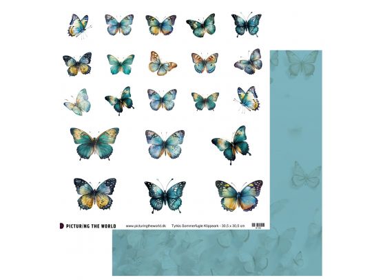 PTW Design - Farverige Sommerfugle Sampak - 10 stk. 12x12 klippeark