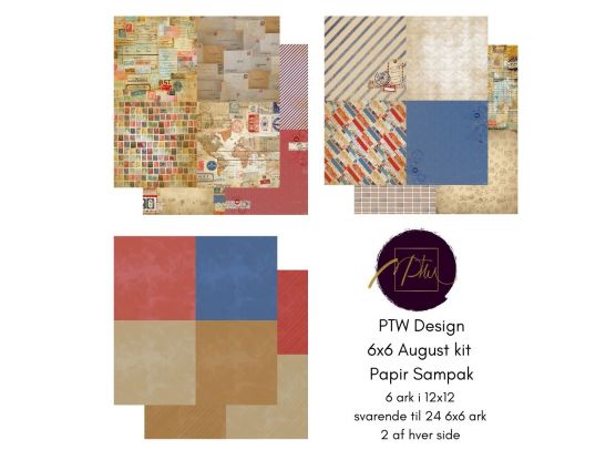 Add on August - PTW Design - 6x6 August Kit 2026 Papirsampak - 6 ark 12x12 - Sælges kun til kitklubmedlemmer