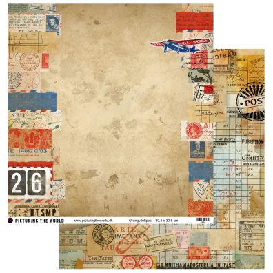 Add on August - EKSTRA PTW Design - Grungy Luftpost 12x12 mønsterpapir - sælges kun til kitklubmedlemmer