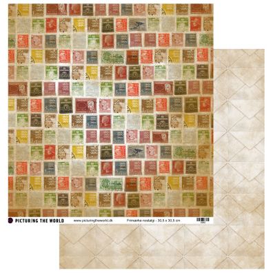 Add on August - EKSTRA PTW Design - Frimærke nostalgi 12x12 mønsterpapir - sælges kun til kitklubmedlemmer