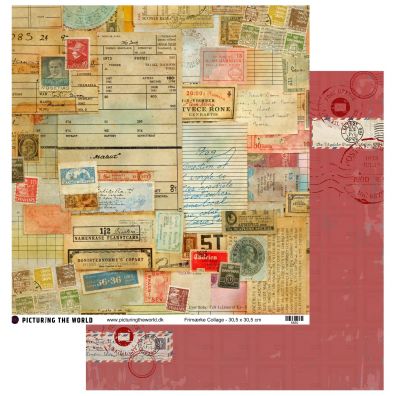Add on August - EKSTRA PTW Design - Frimærke Collage 12x12 mønsterpapir - sælges kun til kitklubmedlemmer