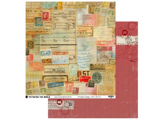 Add on August - EKSTRA PTW Design - Frimærke Collage 12x12 mønsterpapir - sælges kun til kitklubmedlemmer