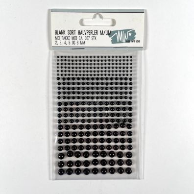MW - Made With Love - Blank Sort Halvperler M/Lim - 2, 3, 4, 5 og 6mm - ca. 307 stk.