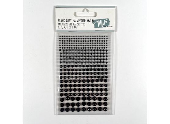 MW - Made With Love - Blank Sort Halvperler M/Lim - 2, 3, 4, 5 og 6mm - ca. 307 stk.