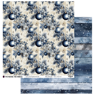 Add on Oktober - EKSTRA PTW Design - Blå Julekugler 12x12 mønsterpapir - sælges kun til kitklubmedlemmer
