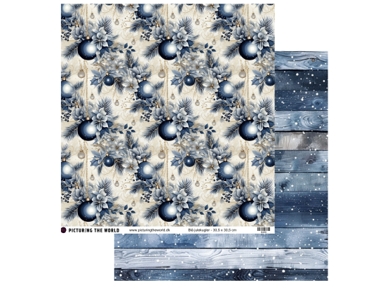 Add on Oktober - EKSTRA PTW Design - Blå Julekugler 12x12 mønsterpapir - sælges kun til kitklubmedlemmer