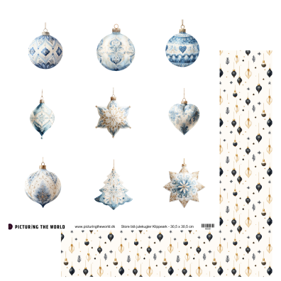 Add on Oktober - PTW Design - Store Blå Julekugler Klippeark - 12x12 klippeark