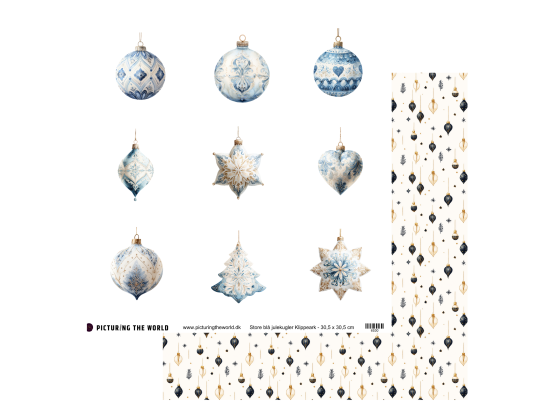 Add on Oktober - PTW Design - Store Blå Julekugler Klippeark - 12x12 klippeark