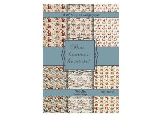 Felicita Design - A4 Design Papir - Den Kommer Hvert År! - 6 stk.