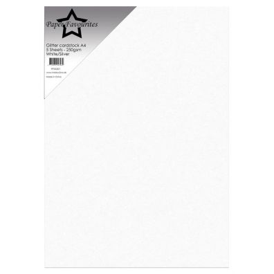 Paper Favourites - Glitter Cardstock A4 - 250 gsm - White/Silver - 5 sheets