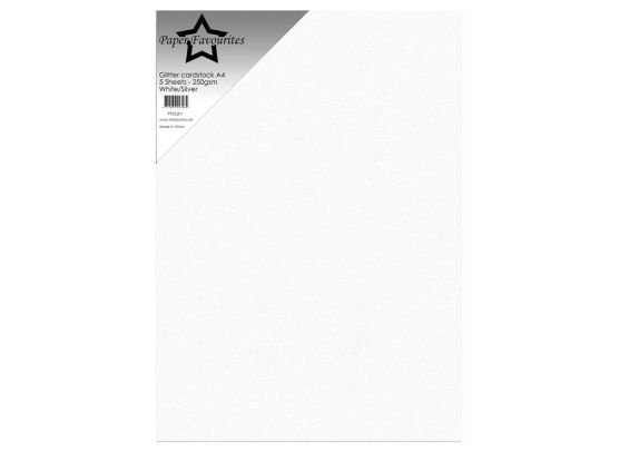 Paper Favourites - Glitter Cardstock A4 - 250 gsm - White/Silver - 5 sheets