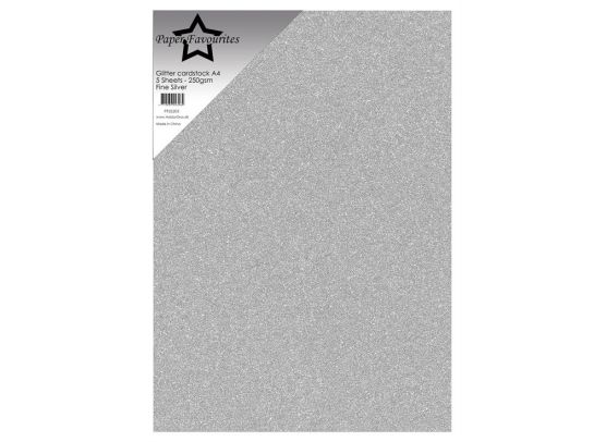 Paper Favourites - Glitter Cardstock A4 - 250 gsm - Fine Silver - 5 sheets
