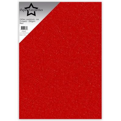 Paper Favourites - Glitter Cardstock A4 - 250 gsm - Red - 5 sheets