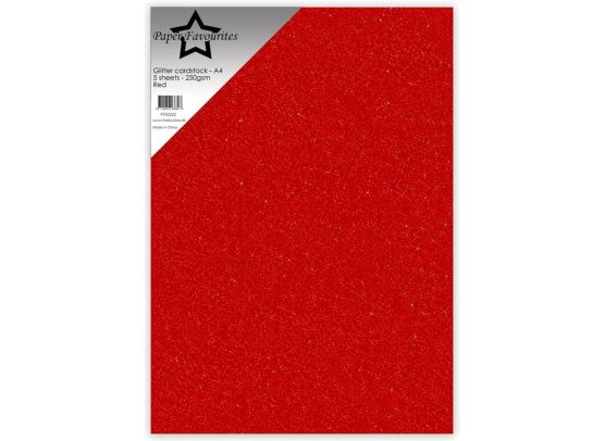 Paper Favourites - Glitter Cardstock A4 - 250 gsm - Red - 5 sheets