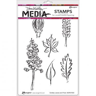 Dina Wakley Cling Stamp - Scribbly leaves and Pods