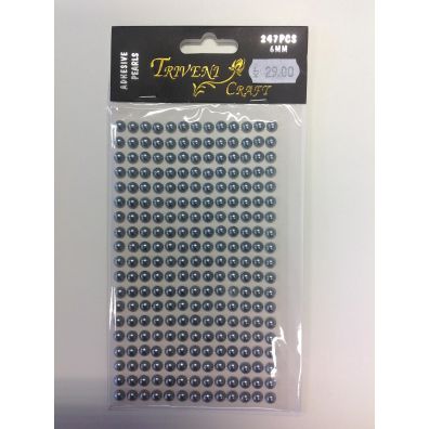 Triveni Crafts - 6 mm Adhesive Pearls grå